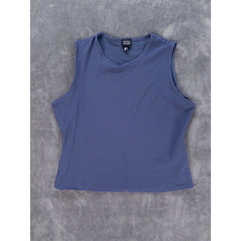 Eileen Fisher Blue Sleeveless Tank Top Womens Medium Minimalist Stretch USA